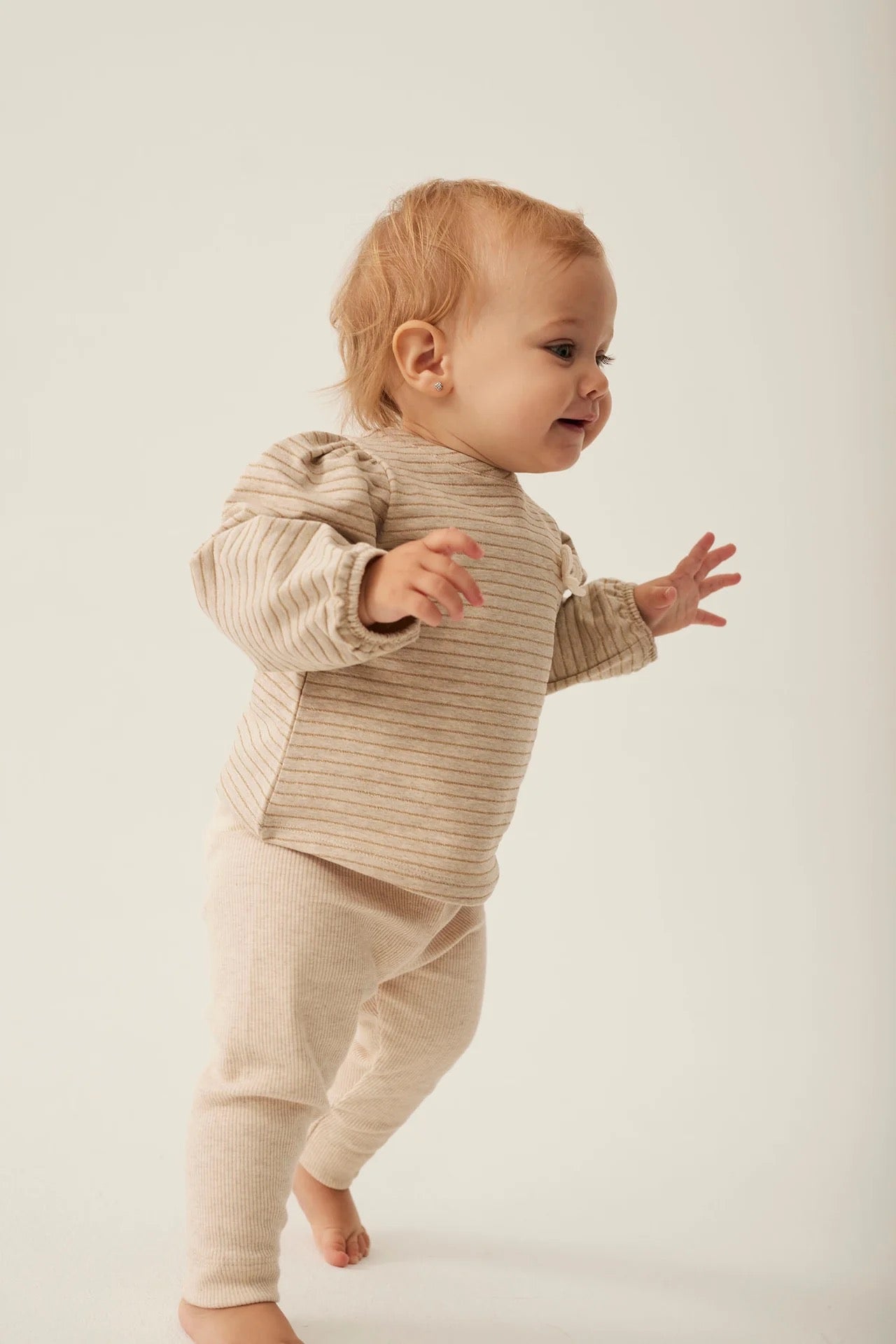 Soft Cotton Ribbed Baby Leggings || Stone