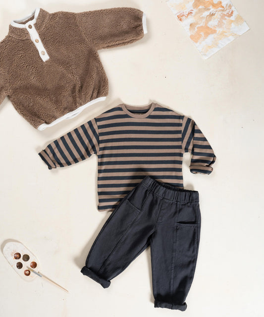 Striped Jersey Long Sleeve T-Shirt || Brown & Graphite