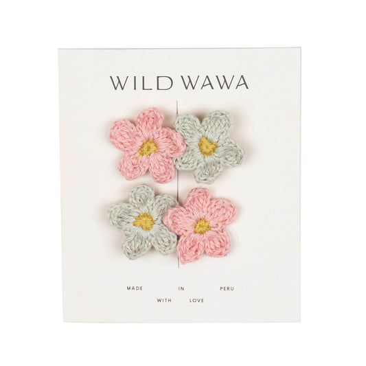 Wild Wawa Crochet Clip Set || Pink & Blue Flower