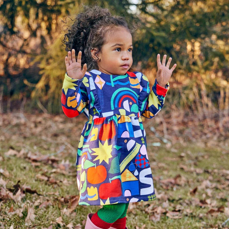 RECYCLED COTTON PATTERN KID RUFFLE DRESS