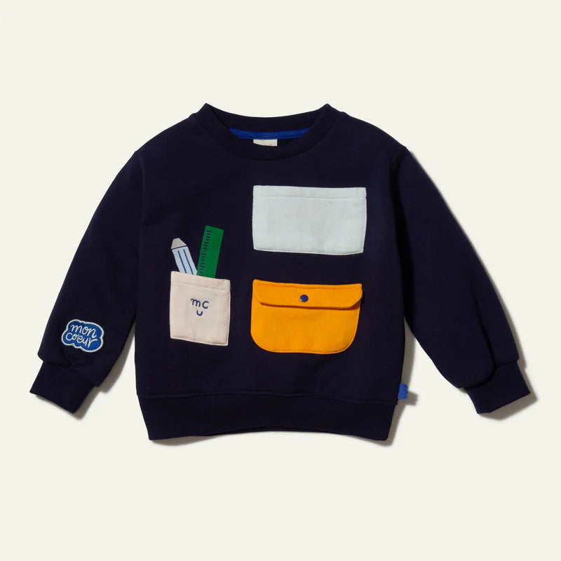 RECYCLED COTTON POCKETS KID SWEATSHIRT NAVY/SKY BLUE