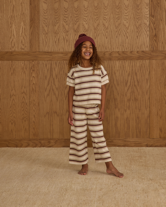 Boxy Crop Knit Tee || Autumn Stripe