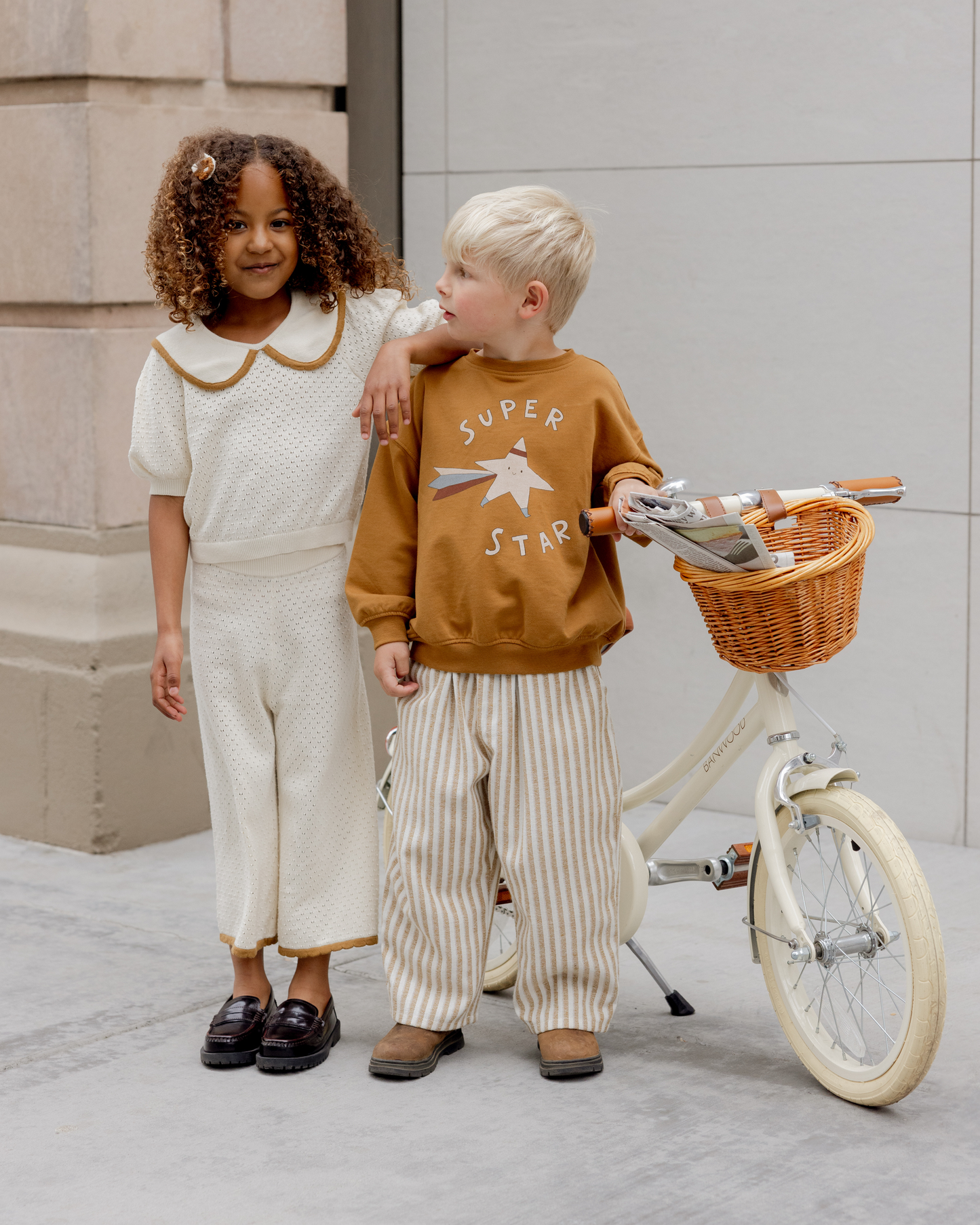 Pointelle Collared Top & Knit Pant Set|| Natural