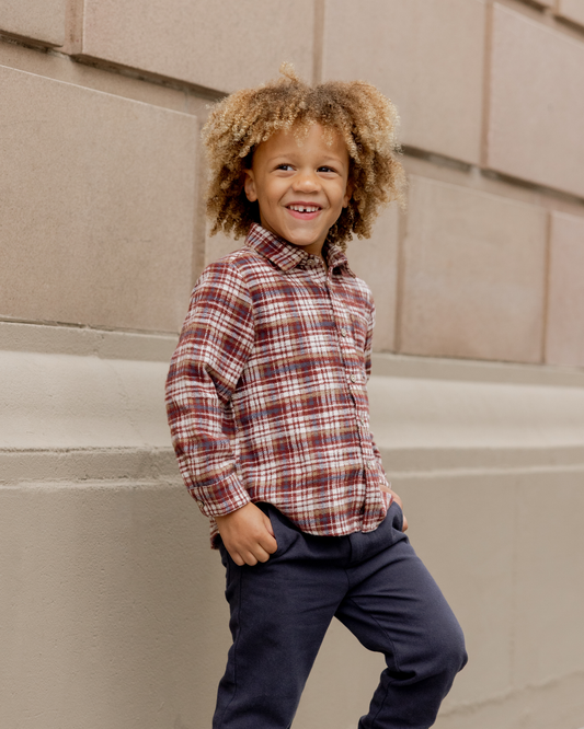 Collared Long Sleeve Shirt || Burgundy Plaid