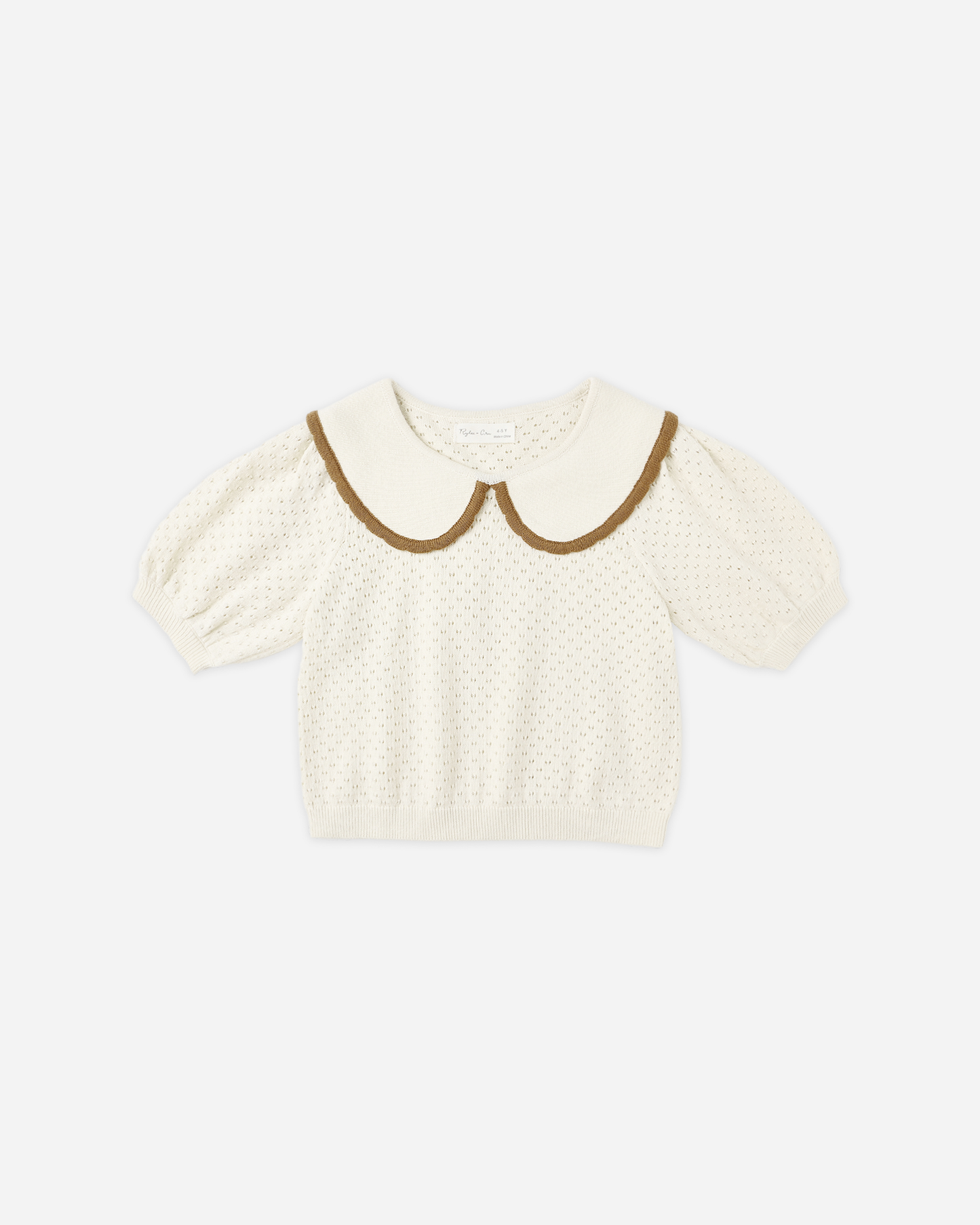 Pointelle Collared Top & Knit Pant Set|| Natural
