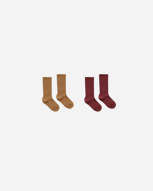 Ribbed Socks, 2-pack | Golden, Burgundy