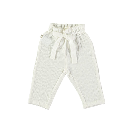 Muslin Gauze Pants Tie Waist || White