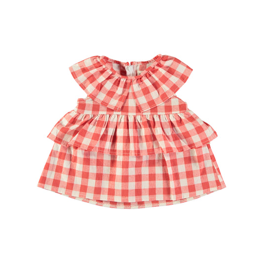 Gingham Ruffle Tier Dress || Red Check