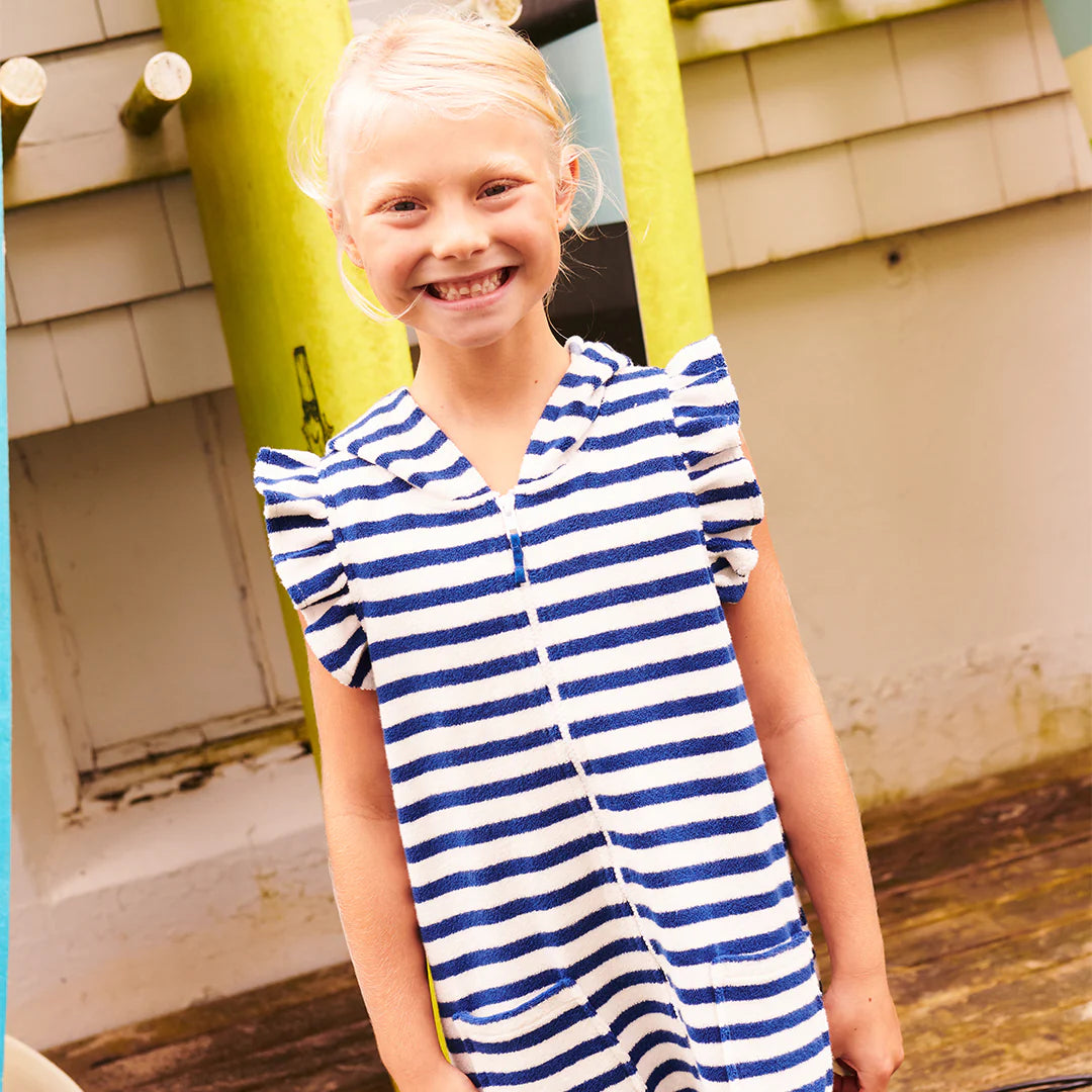 Girls Terry Coverup - Blue Stripe