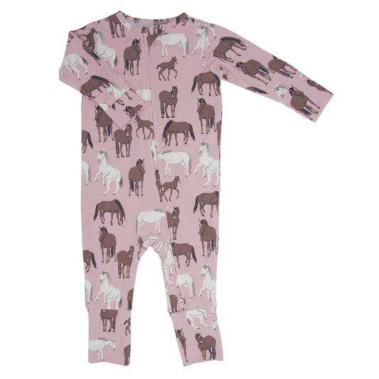 Bamboo Zipper Footie || Wild Horses
