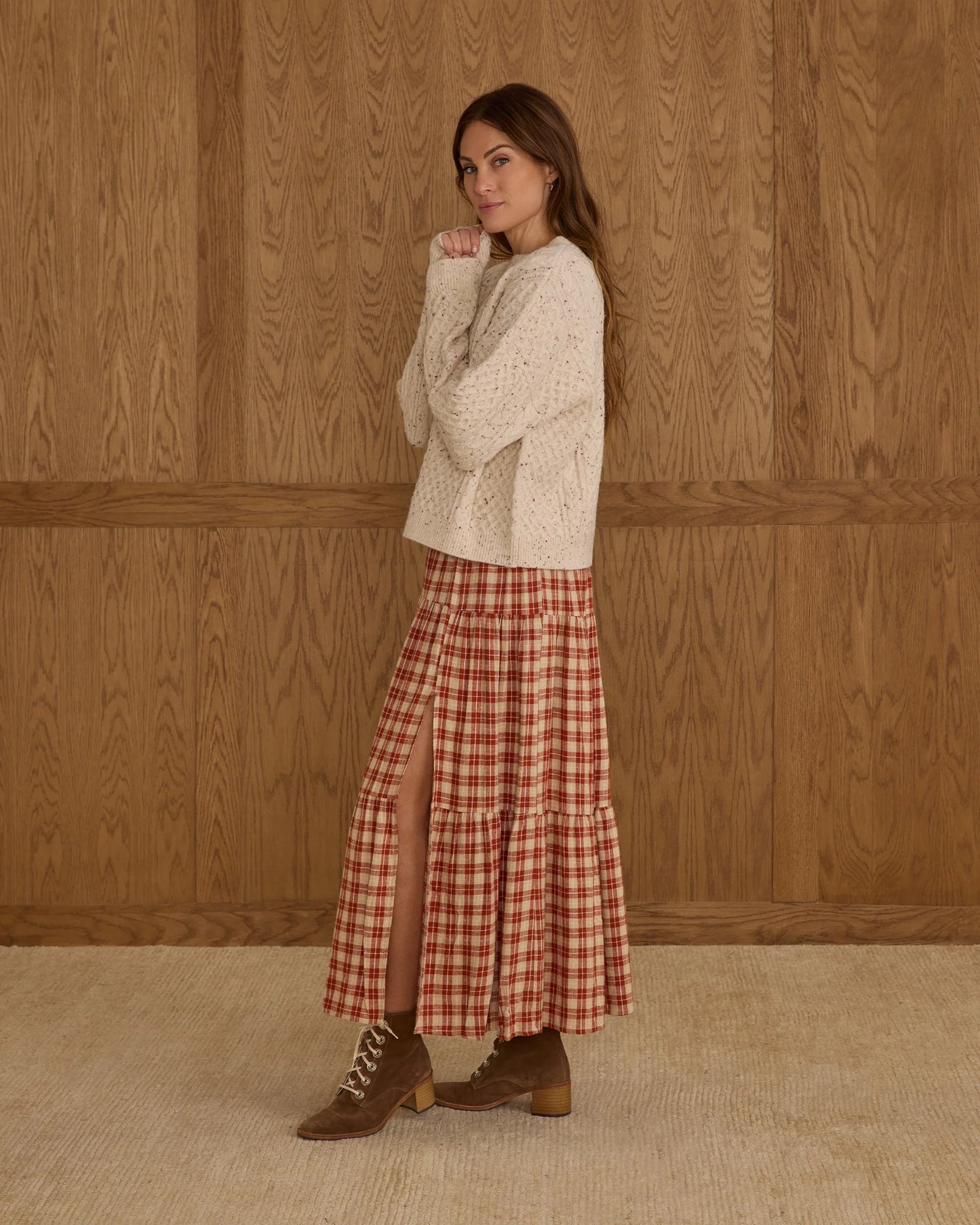 Tiered Midi Skirt | Red Plaid