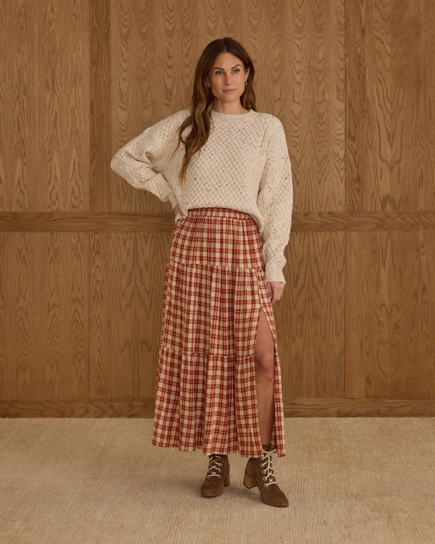 Tiered Midi Skirt | Red Plaid