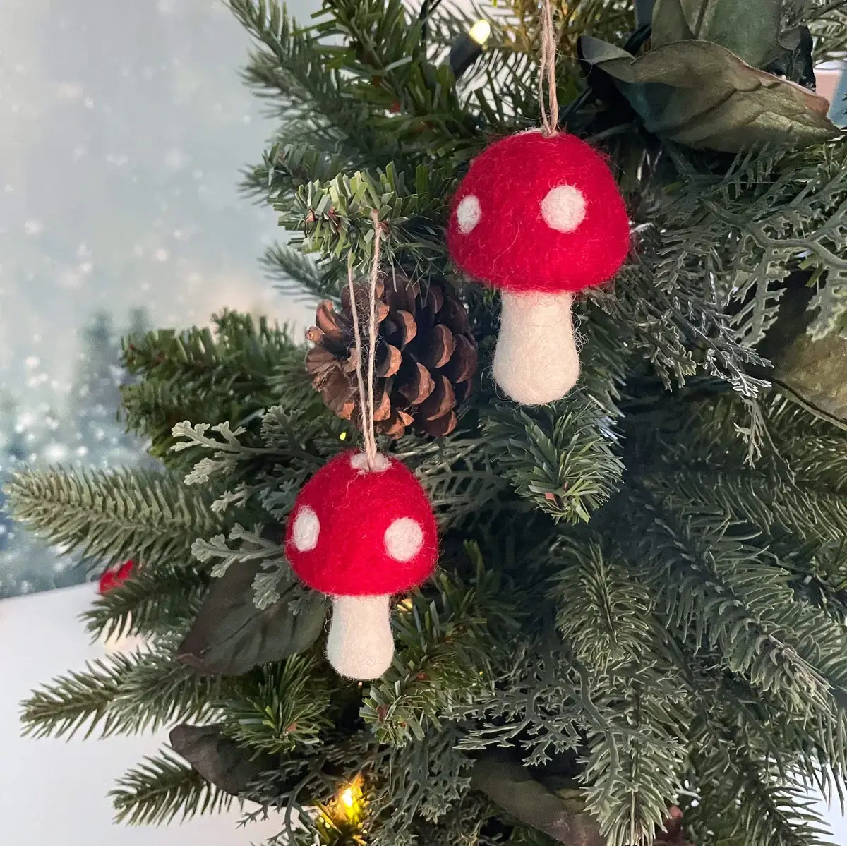 Red Toadstool Mushroom Eco Ornament Set of 3