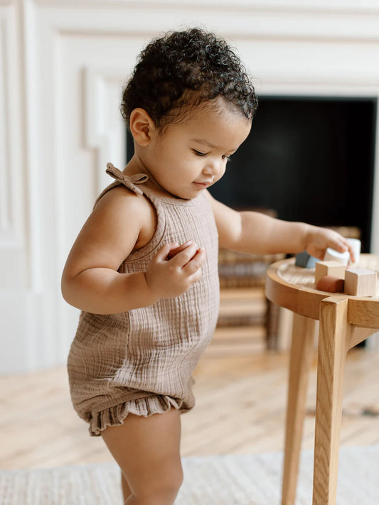 ADA MUSLIN RUFFLE TANK ROMPER TRUFFLE