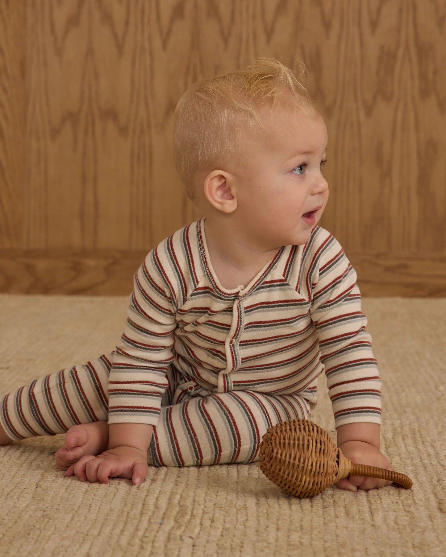 Organic Long John Pajamas || Holiday Stripe