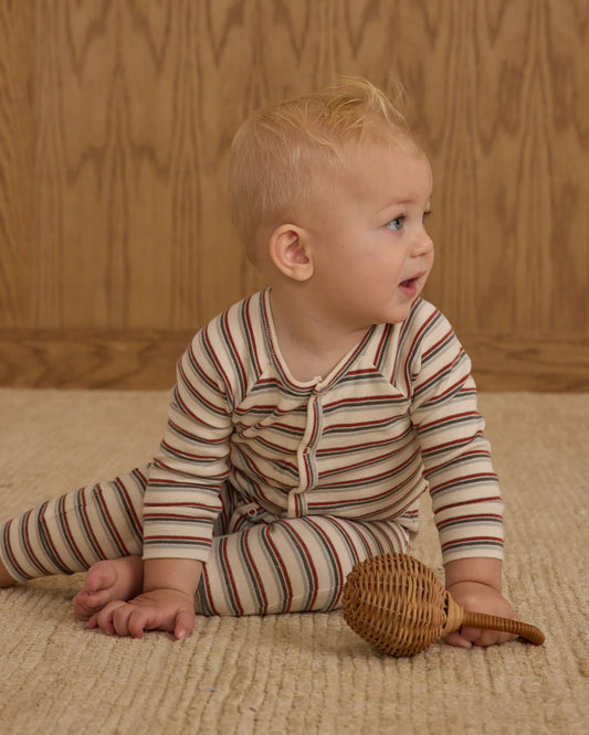 Organic Long John Pajamas || Holiday Stripe