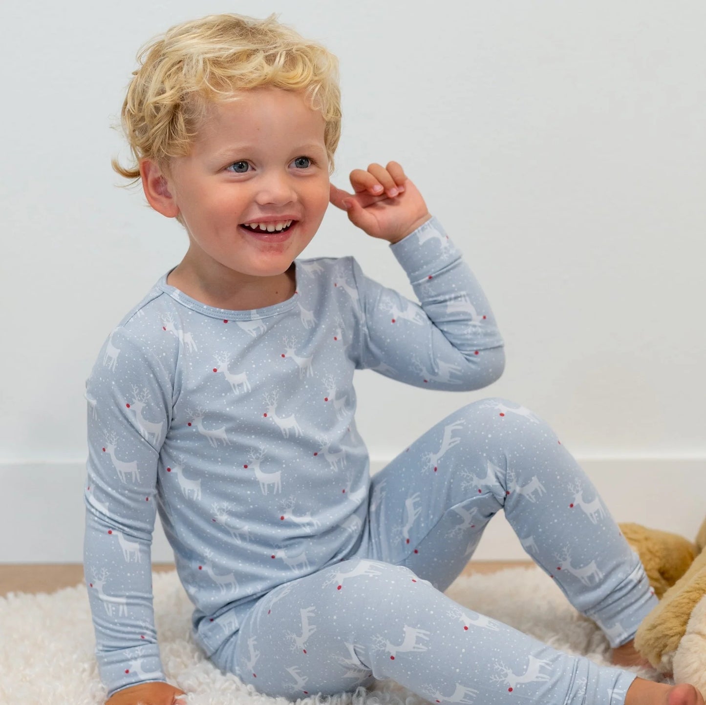 BAMBOO BIG KID PAJAMA RUDOLPH BLUE