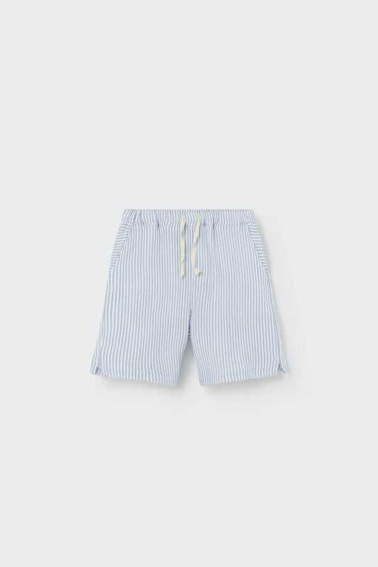 Striped Gauze Bermuda Shorts || Blue