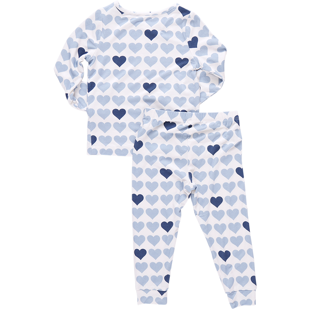 Kids Bamboo PJ Set Blue Tiny Hearts