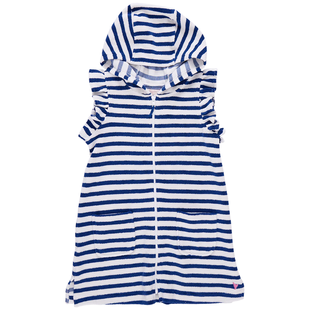 Girls Terry Coverup - Blue Stripe