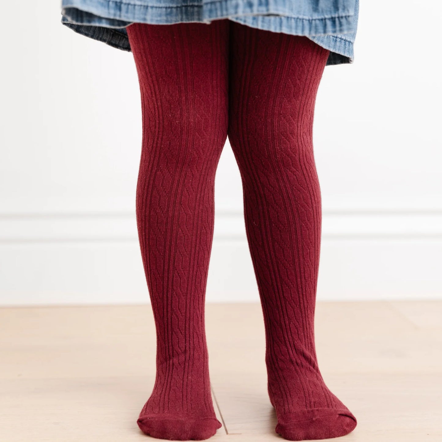 CABLE KNIT TIGHTS BURGUNDY