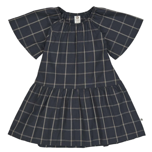 Check Dress Ruffle Skirt || Night Blue