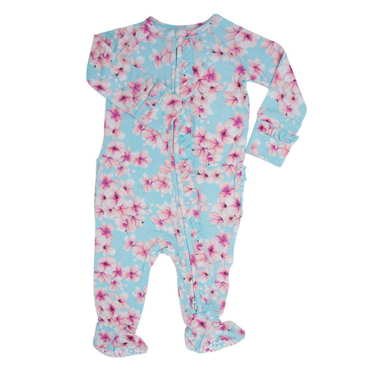 Bamboo Ruffle Footie ||Cherry Blossom