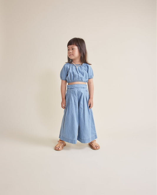 Denim Top and Wide Pants Set