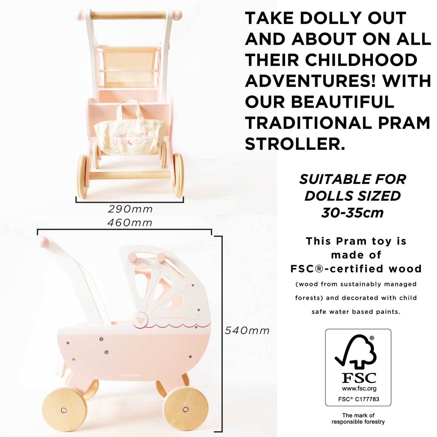 Retro Wooden Doll Stroller