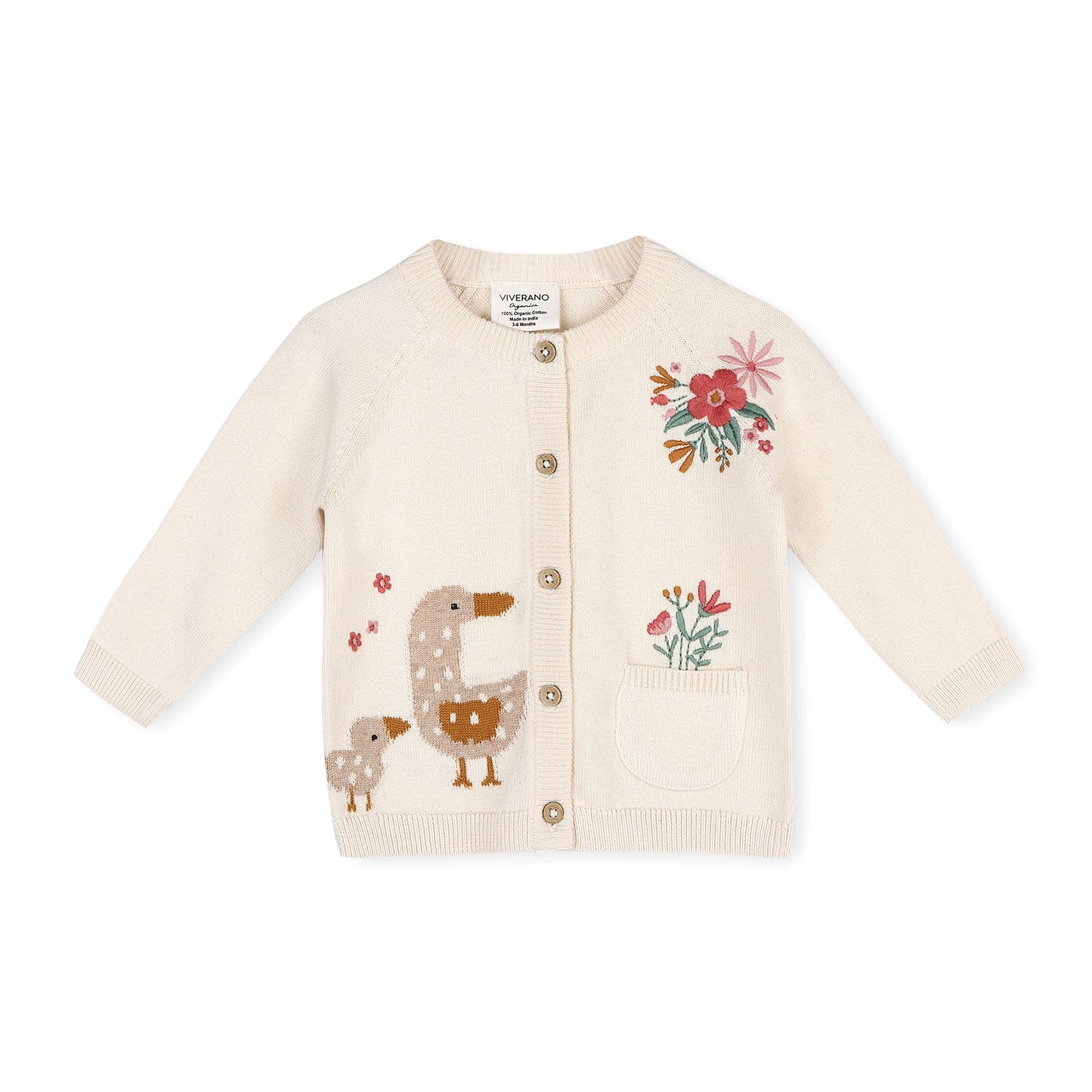 DUCK MOMMY & ME EMBROIDERED BABY CARDIGAN SWEATER (ORGANIC COTTON)