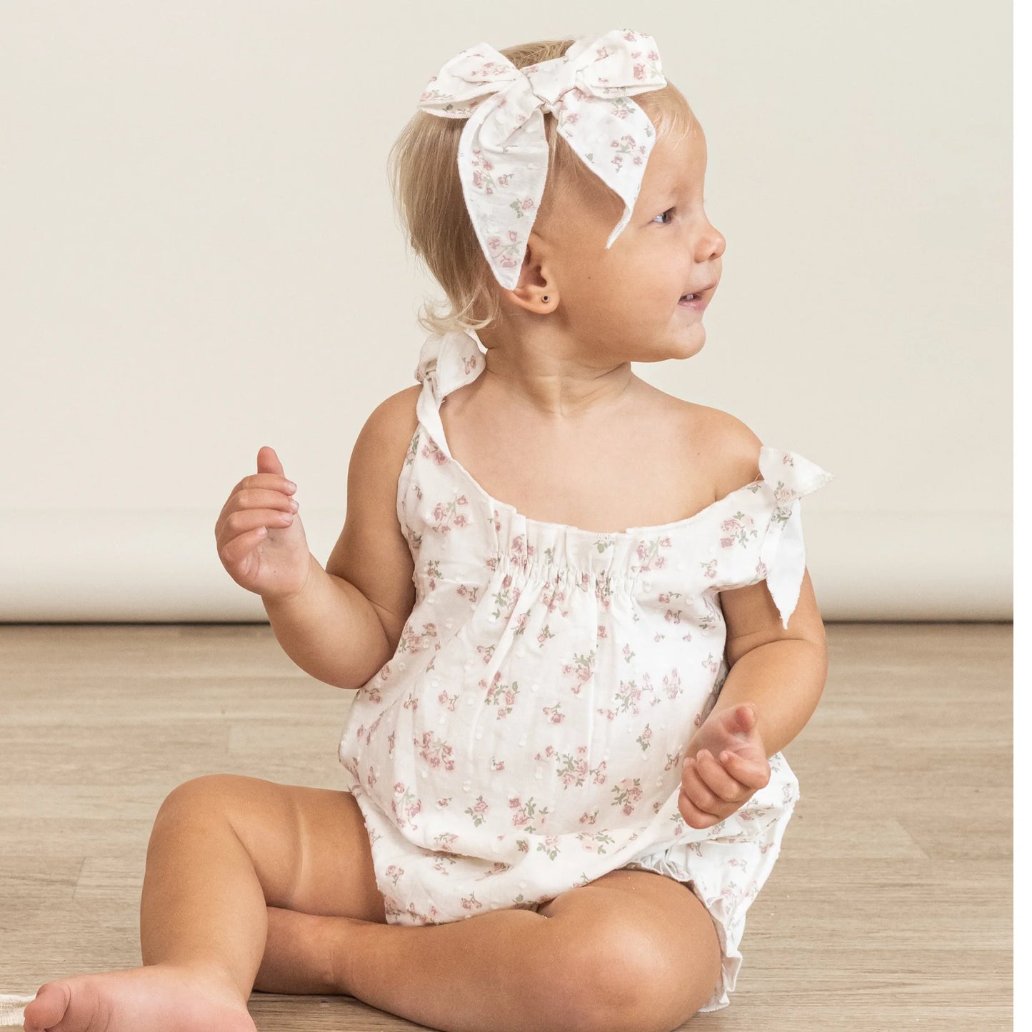 Organic Tie Shoulder Bubble Romper - English Roses