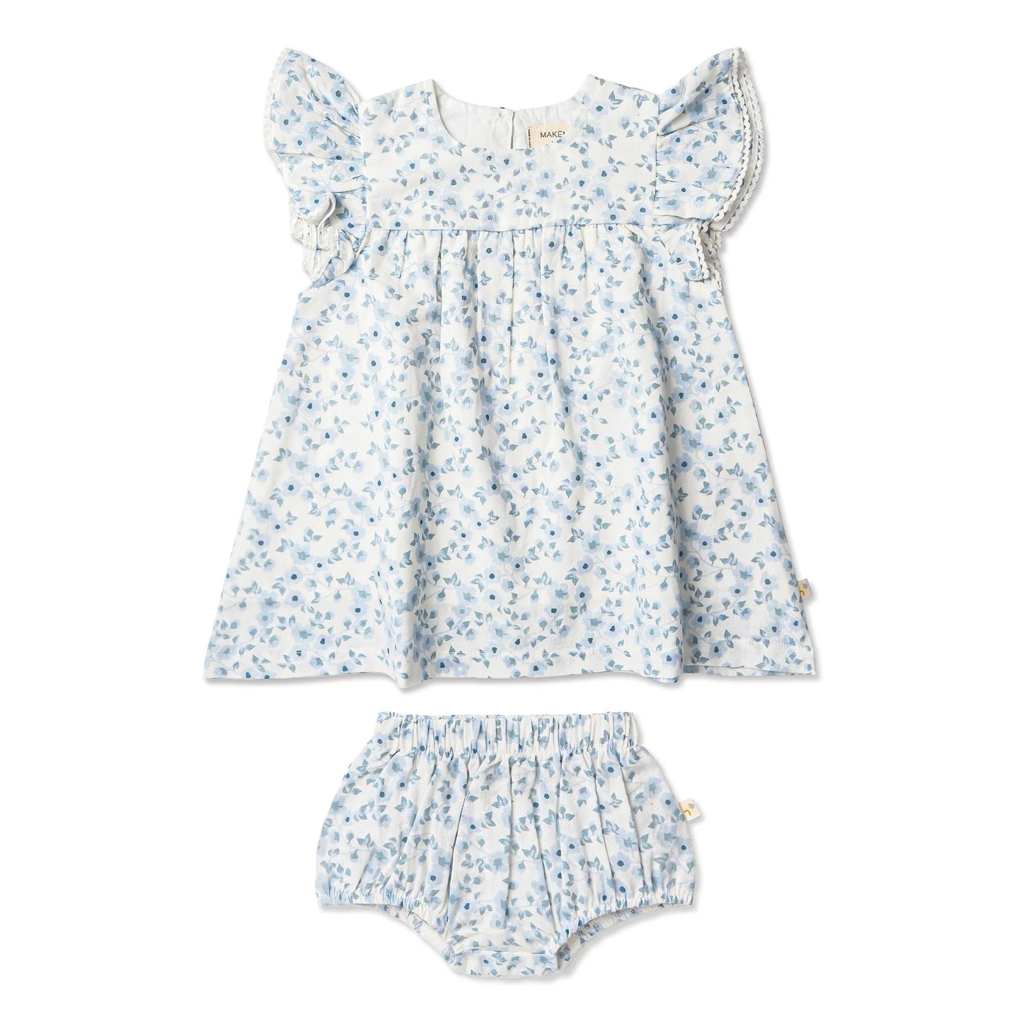Organic Short Sleeve Flutter Dress - Blue Vines