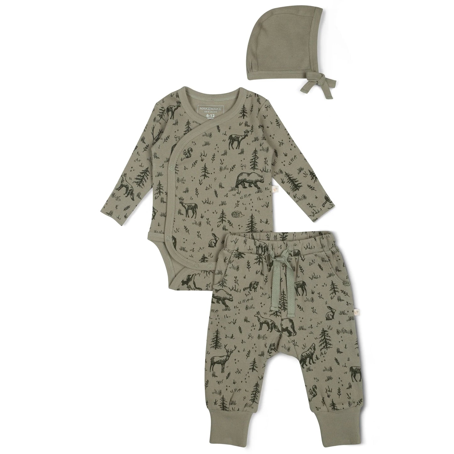 ORGANIC ONESIE AND PANT SET FOREST FOLK