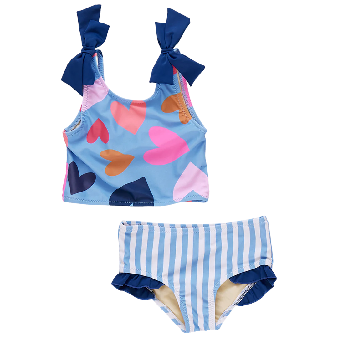 Girls Shelly Tankini - Multi Tossed Hearts