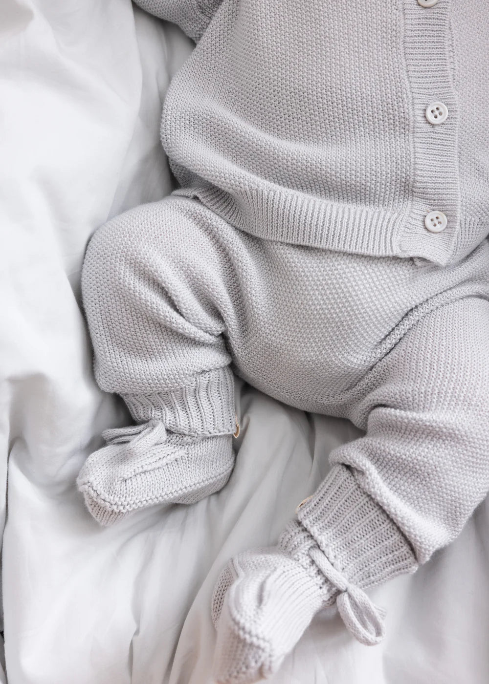 Knit Cardigan, Pant & Hat Set- Aluminum