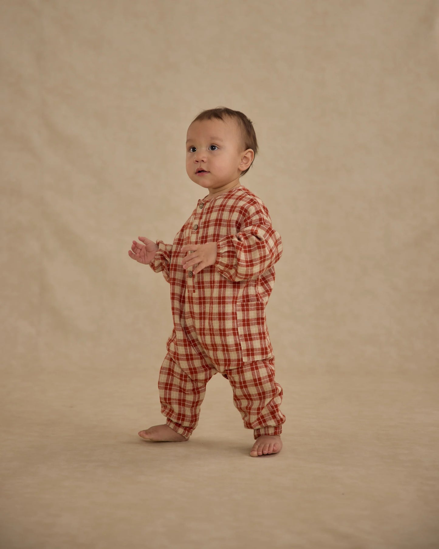 Relaxed Woven Jumpsuit || Red Plaid