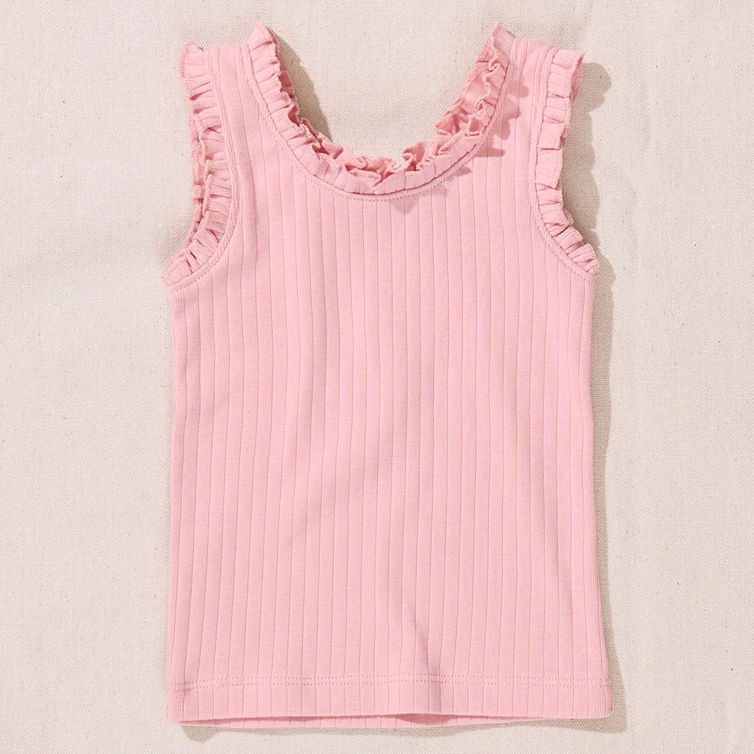 Joy Ruffle Rib Tank || Pink