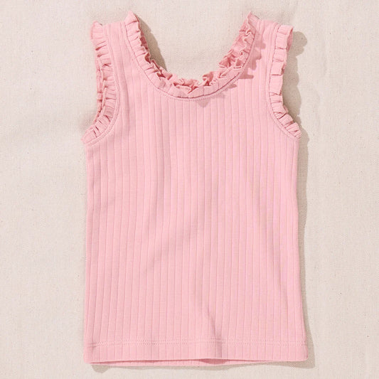 Joy Ruffle Rib Tank || Pink