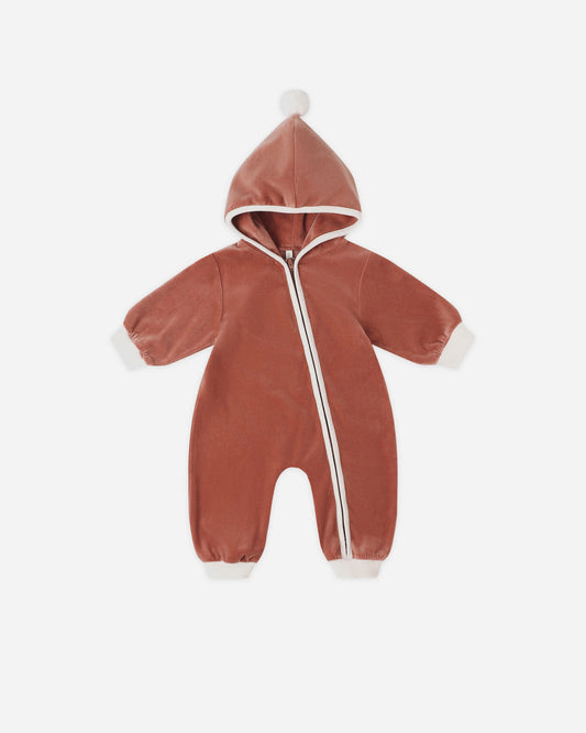 Velour Zip Jumpsuit || Cranberry