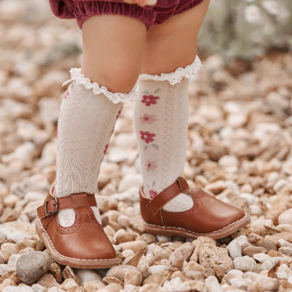 Dark Violet Floral Knee-High Non Slip Baby Socks 0-12M--2 PK