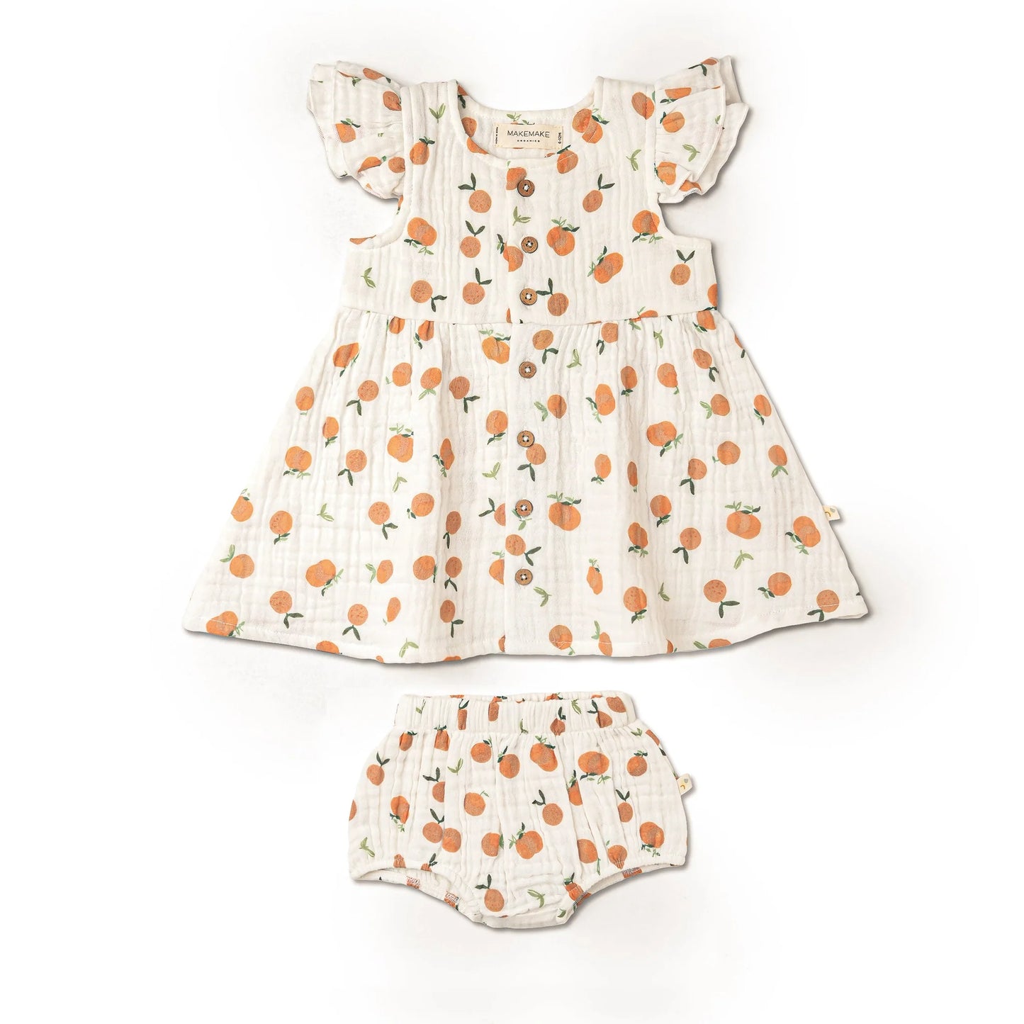 Organic Button Flutter Dress || Mandarin