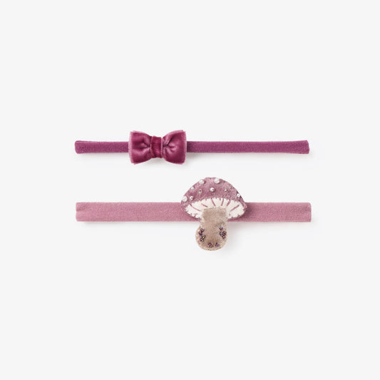 Velvet Bow + Mushroom Headband Set