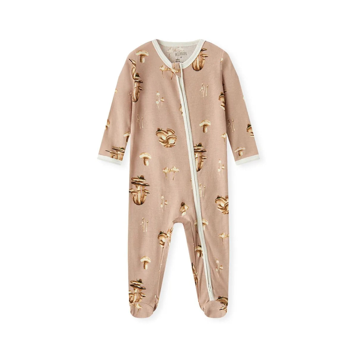 STRETCH FLEECE ZIP FOOTED ROMPER LIL MUSHROOM