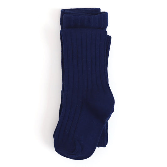 Navy Ribbed Cotton Tights