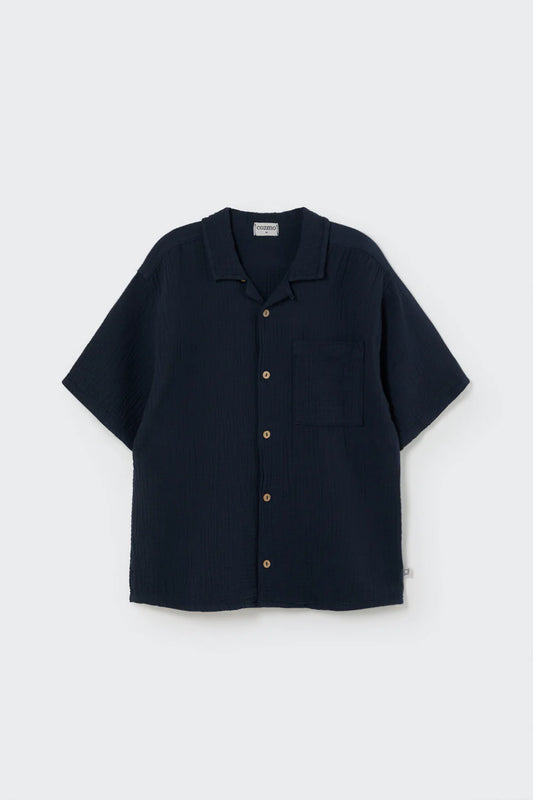 Soft Gauze Short Sleeves Shirt || Navy