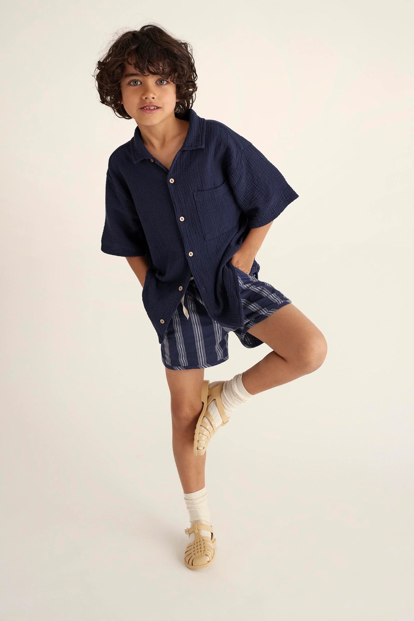 Soft Gauze Short Sleeves Shirt || Navy