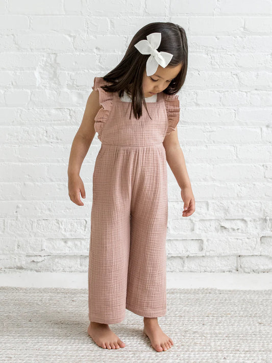 ORLA MUSLIN RUFFLE OVERALLS DUST MAUVE