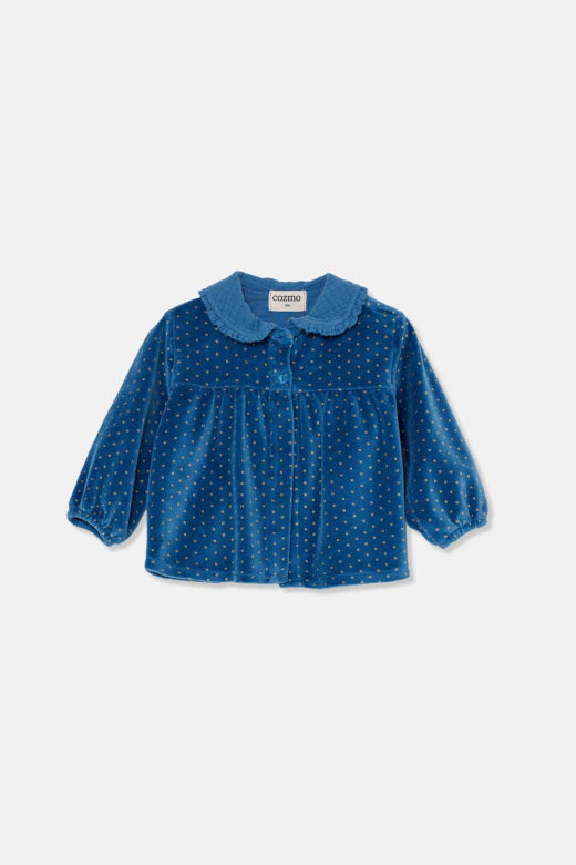 VELOUR GOLD BABY CARDIGAN BLUE