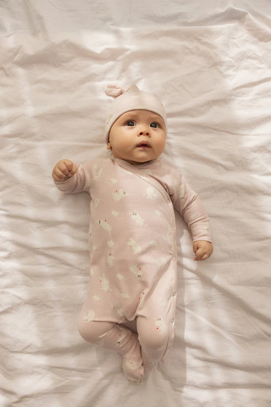Organic Cotton Kimono Onesie, Hat & Swaddle Set   || Pink Moomin