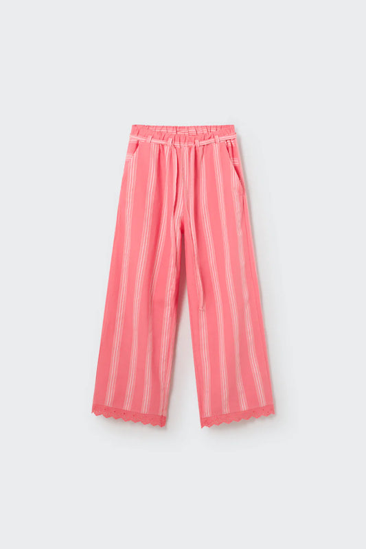 Organic Striped Ruffle Pants || Confetti Pink